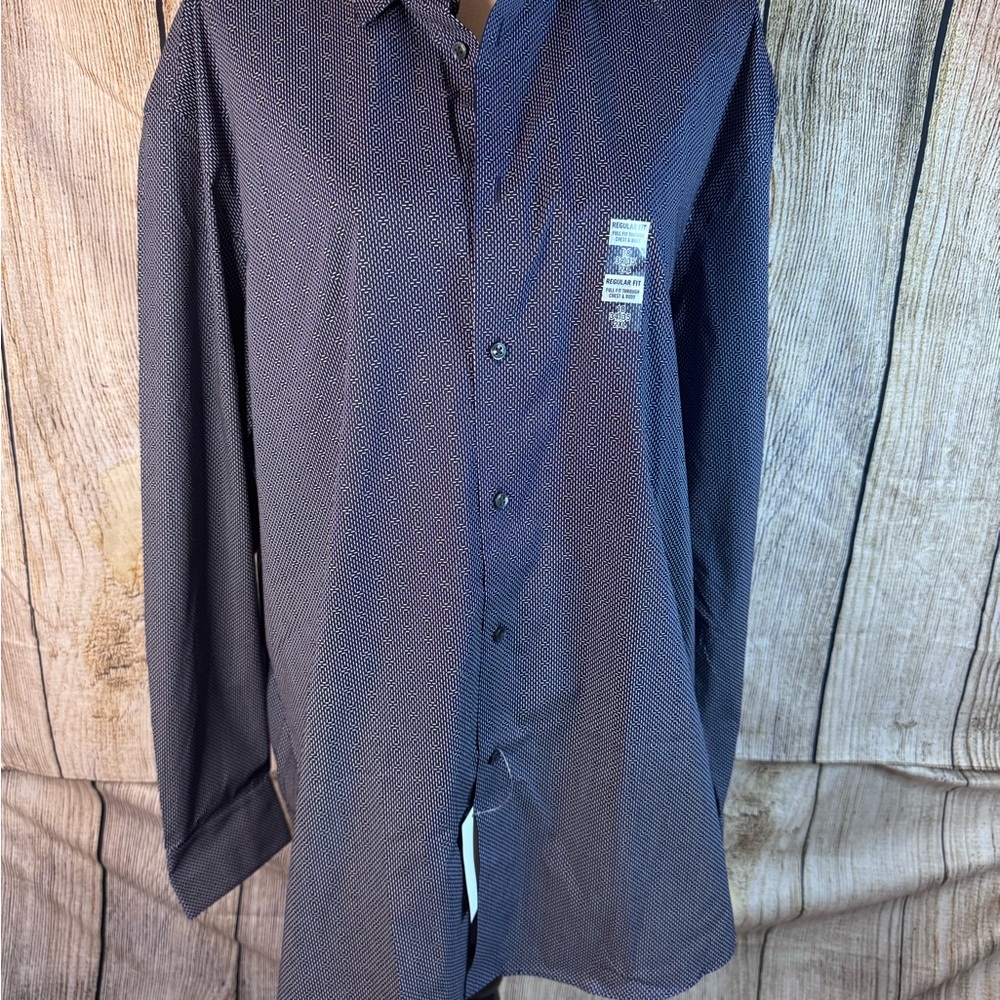 Calvin Klein Navy Microdot Long Sleeve Dress Shirt - Dark Blue